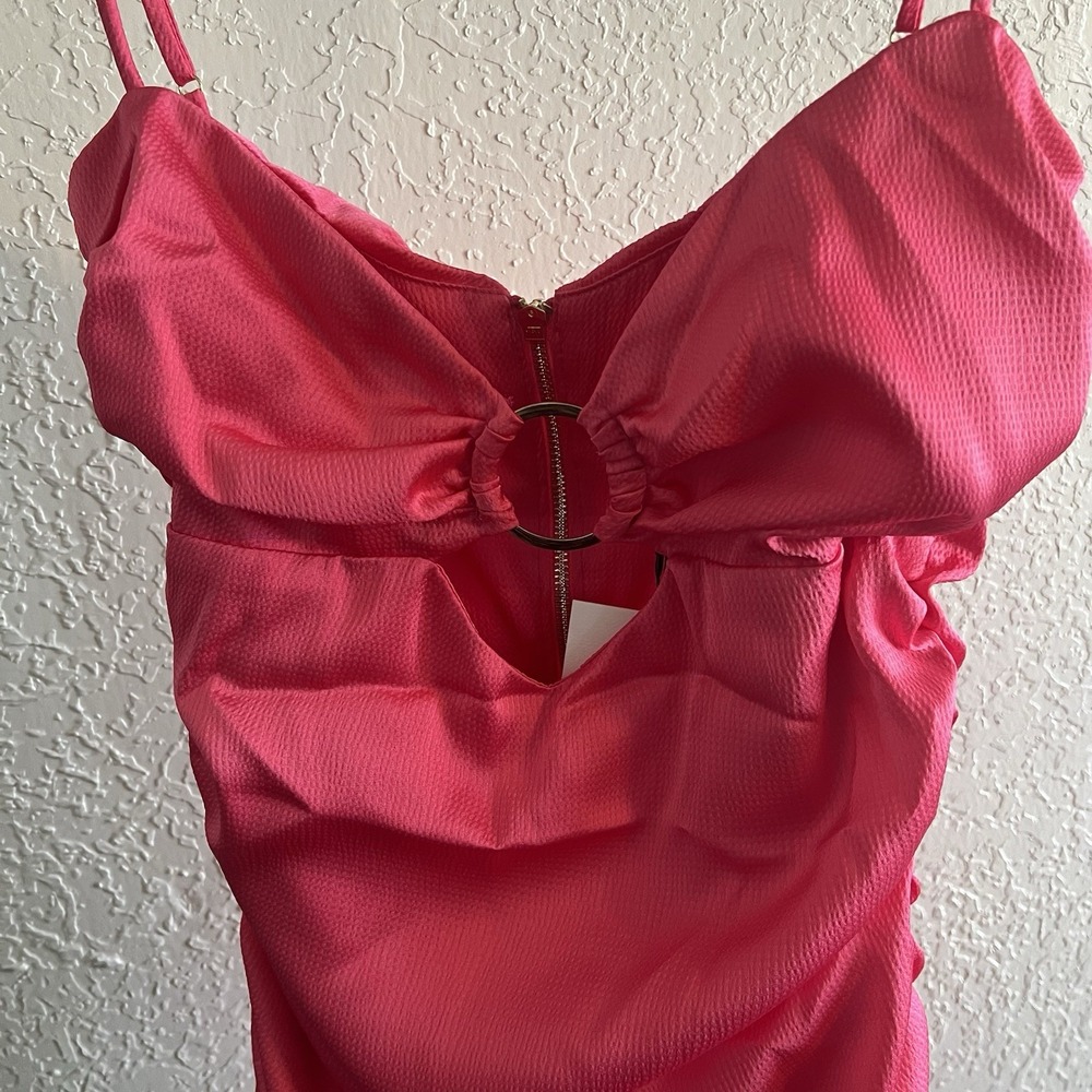 Nookie Pink Mini Utopia L NWT Cutout Ruched Gold Adjustable Straps Zip Back - Picture 9 of 12